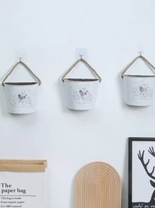 1pc Bird & Letter Graphic Hanging Planter Basket, Modern Iron Decorative Flower Pot Holder For Garden - White - View 4