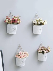1pc Bird & Letter Graphic Hanging Planter Basket, Modern Iron Decorative Flower Pot Holder For Garden - White - View 5
