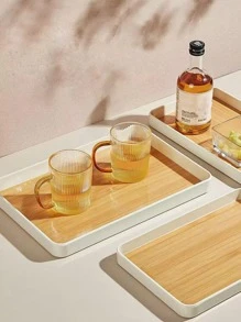 1 Khay PP, Phong Cách Nhật Bản Giả Vân Gỗ Khay Thức Ăn Hình Chữ Nhật Cho Gia Đình - trắng - Xem 3