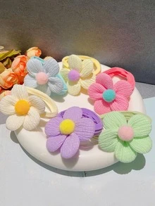 6入組女性隨機色花朵裝飾可愛髮圈適用於頭髮裝飾用品