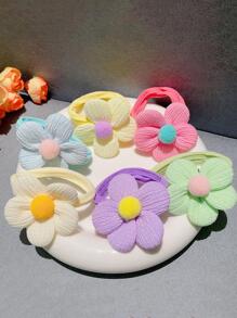 6入組女性隨機色花朵裝飾可愛髮圈適用於頭髮裝飾用品