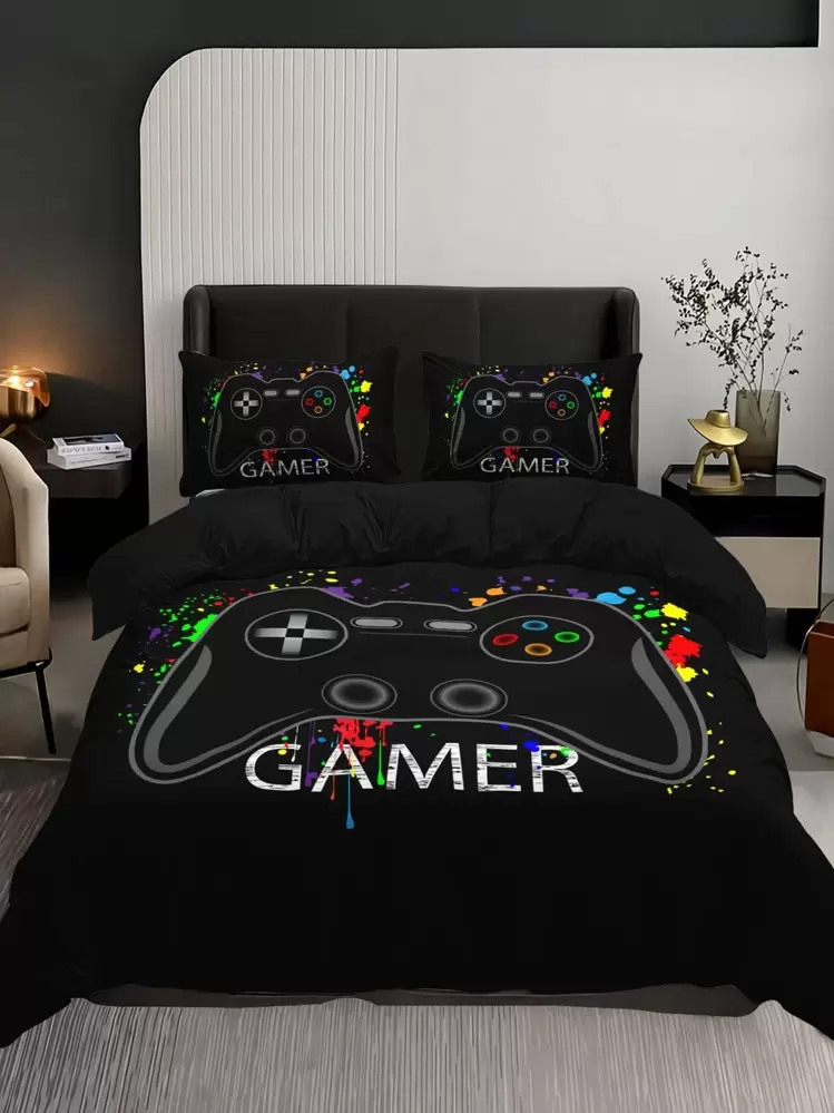 3pcs Gamepad Pattern Duvet Cover Set Without Filler, Modern Fabric Bedding Set For Home - Multicolor - View 1