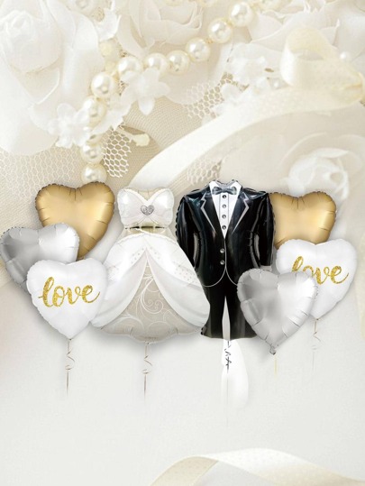 MECRLA Conjunto de 8 piezas de vestido de novia y esmoquin, adecuado para decoración de boda, decoración de fiesta de propuesta, decoración de fiesta de boda, decoración de pared de fondo, regalos para novias y decoración de fiestas