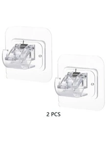 2pcs Curtain Rod Brackets No Drilling, Self Adhesive Curtain Rod Holders Nail Free Adjustable Curtain Rod Hooks Curtain Hangers For Bathroom Kitchen Bathroom Hotel - Clear - View 3