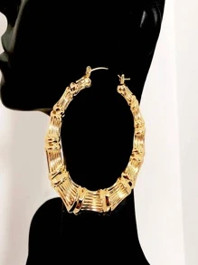 1pair Vintage, Fashionable, Commuter, Niche, Exaggerated, Personalized, Versatile Hoop Earrings - Yellow Gold - View 2