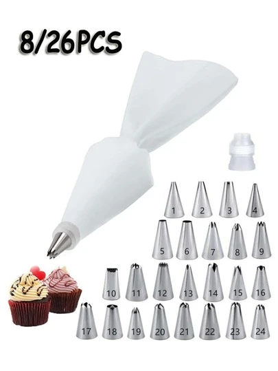 26pcs, Complete Cake Decorating Tool Kit With Reusable Pipping Bag And Coupler - Perfect For DIY Cake Making, Cookie Making, And Baking - Essential Kitchen Gadgets And Accessories For Home Bakers Back To School