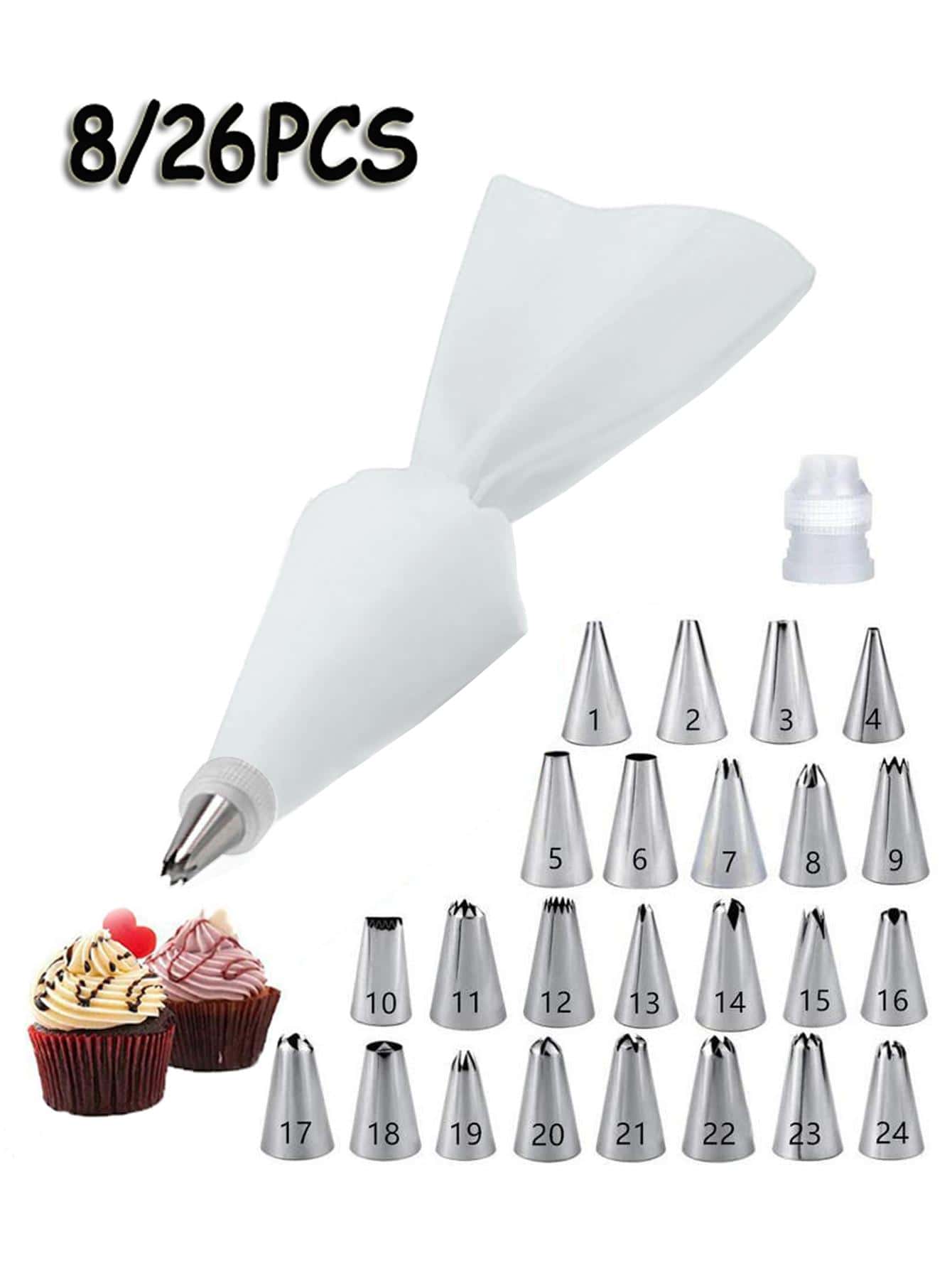 26pcs, Complete Cake Decorating Tool Kit with Reusable Pipping Bag and