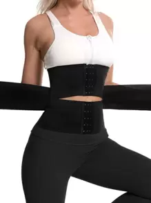 健身腰形塑形裝置,雙扣皮帶吸汗,腹部訓練和塑身 - 黑色 - 查看 1