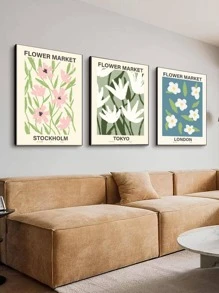 3入組/套化學纖維無框現代花和字母圖案家庭裝飾牆壁藝術繪畫 - 彩色 - 查看 3