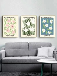 3入組/套化學纖維無框現代花和字母圖案家庭裝飾牆壁藝術繪畫 - 彩色 - 查看 2