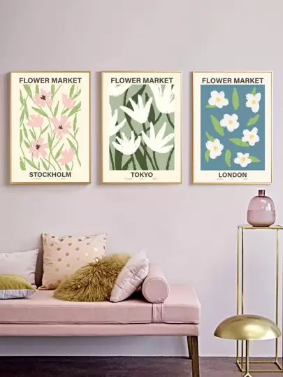 3入組/套化學纖維無框現代花和字母圖案家庭裝飾牆壁藝術繪畫