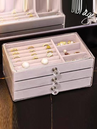 1入組透明亞克力首飾盒，雙層/三層帶抽屜，適用於耳環、口紅、化妝品和其他飾品的收納
