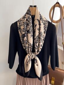 1 件女士花卉印花时尚头巾，适合母亲礼物优雅头巾、发带、头带，非常适合装扮您的外观冬季秋季情人节 - 米色 - 查看 2