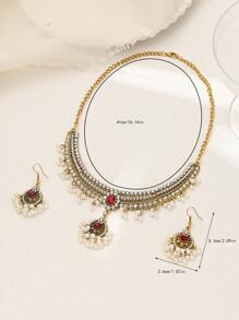 1 Peça Bohemian Liga De Zinco Rhinestone Decor Falso Colar De Pérolas & 1 Par De Brincos Para Mulheres Para Presente De Encontro
