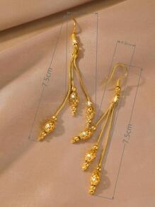 1雙時尚銅金屬流蘇耳墜適合女士日常裝飾 - 金黃色 - 查看 3