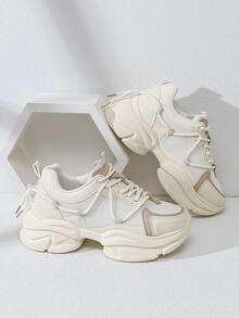 運動運動鞋適用於字母圖案前綁帶老爹鞋