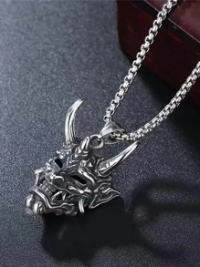 1入組時尚不銹鋼鬼頭吊墜項鍊適合男士日常裝飾,適用於首飾類禮品和派對 - 復古銀色 - 查看 4