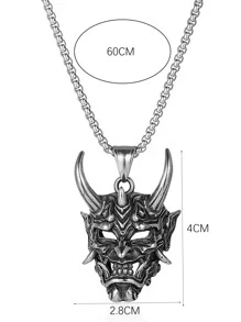 1入組時尚不銹鋼鬼頭吊墜項鍊適合男士日常裝飾,適用於首飾類禮品和派對 - 復古銀色 - 查看 5