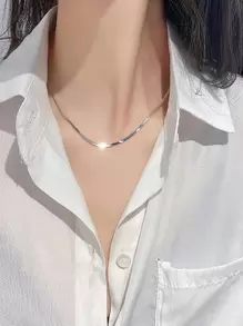 1 PC 925 Sterling Silver Chain Link Hip Hop Jewelry Italian 18K Gold Plated1.7mm Flat Herringbone Snake Chain Necklace For Men Women - Silver - View 2