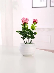 1 Chậu Hoa Nhân Tạo Bằng Nhựa, Vật Trang Trí Trong Chậu Giả Hiện Đại Để Trang Trí Bàn - Màu Hồng Tươi - Xem 3