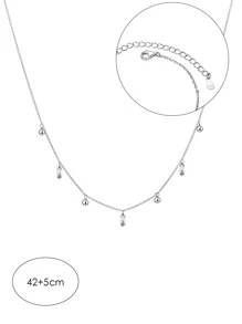 1入組時尚方晶鋯石和釘珠吊墜銀項鍊適合女士適用於禮品 - 銀色 - 查看 3