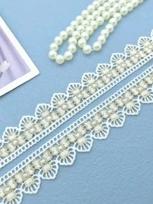 1入組人造珍珠裝飾DIY織帶花邊 - 白色 - 查看 1