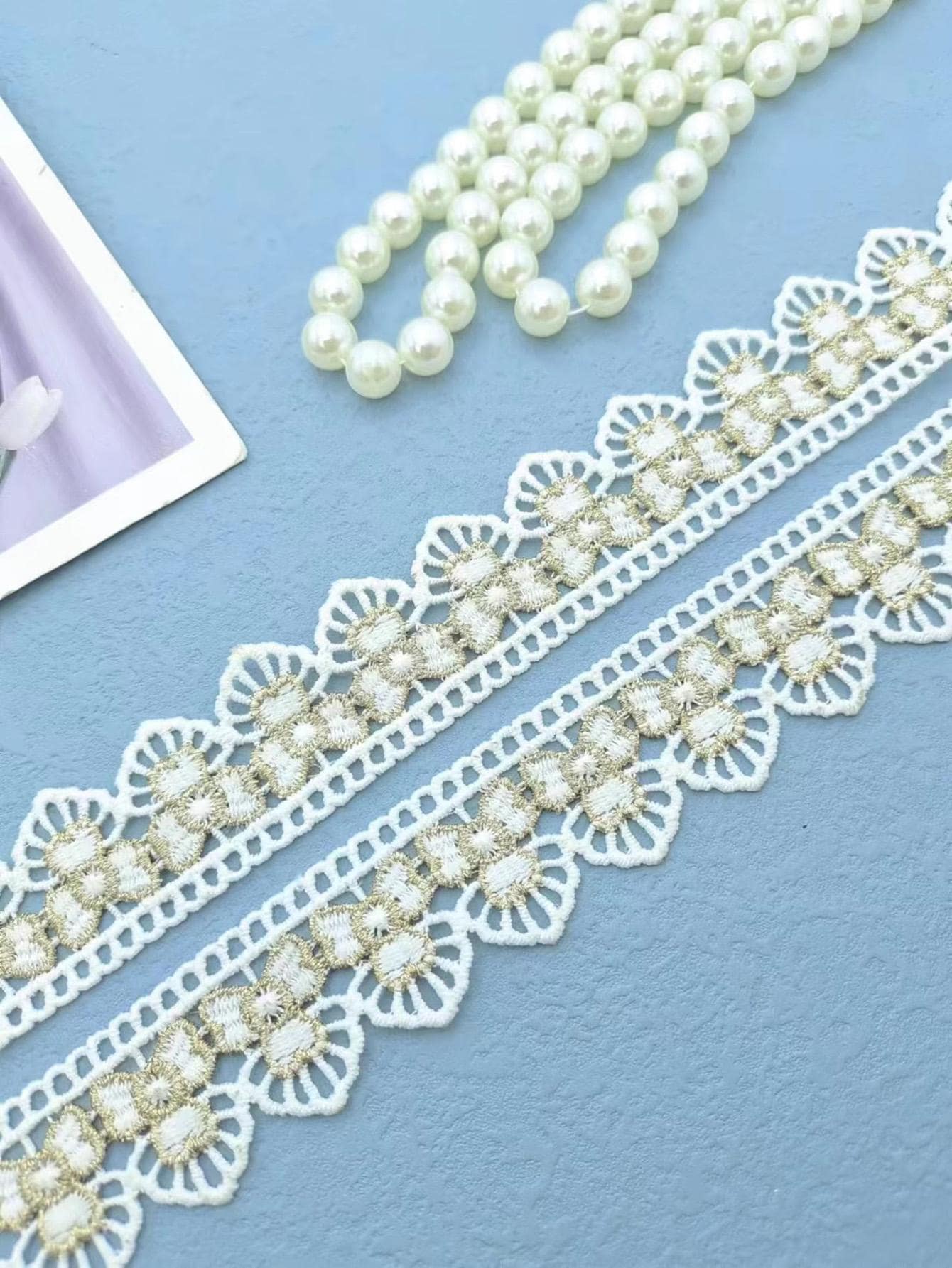1入組人造珍珠裝飾DIY織帶花邊 - 白色 - 查看 1