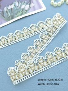 1入組人造珍珠裝飾DIY織帶花邊 - 白色 - 查看 2