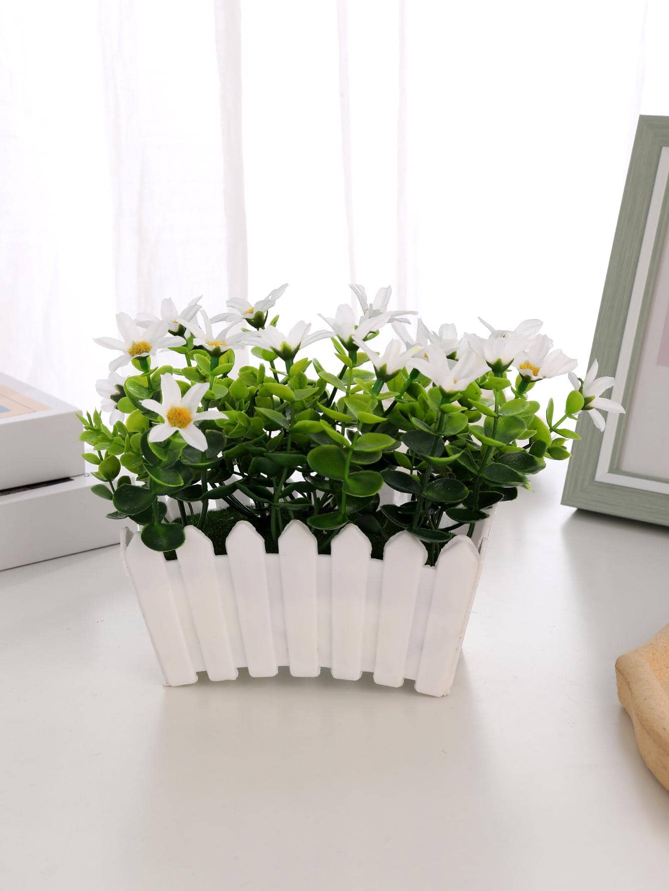 1 件人造盆栽植物，现代塑料人造植物，适用于家居装饰、情人节、礼物 - 白色 - 查看 1