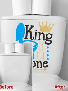 1入組PVC馬桶蓋卡通字母圖案馬桶凳馬桶貼紙適用於廁所 - 藍色 - 查看 2