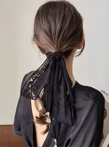 1入組蕾絲裝飾用品吊墜圍巾適用於日常穿著,即可使用作為髮圈或者髮箍 - 黑色 - 查看 1
