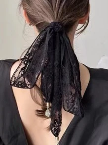 1入組蕾絲裝飾用品吊墜圍巾適用於日常穿著,即可使用作為髮圈或者髮箍 - 黑色 - 查看 3