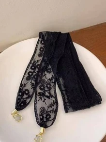 1入組蕾絲裝飾用品吊墜圍巾適用於日常穿著,即可使用作為髮圈或者髮箍 - 黑色 - 查看 4