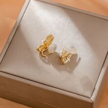 1 Đồng Thời Trang Đính Đá Cubic Zirconia Bướm & Ngọc Trai Giả Trang Trí Tai Đeo Cho Nữ Cho Quà Tặng Sinh Nhật - Vàng - Xem 3