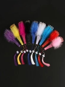 chenguang 1入組羽毛裝飾手動黑色ABS復古可折疊扇適合派對 - 黑色 - 查看 8