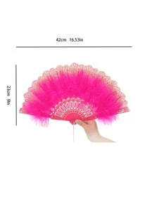 chenguang 1入組羽毛裝飾手動黑色ABS復古可折疊扇適合派對 - 黑色 - 查看 10