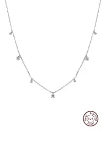 1pc Fashion Silver Cubic Zirconia Decor Chain Necklace For Women For Daily Decoration Holiday - White - View 2