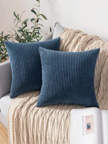 1入組素色靠墊套不附帶塵土飛揚的藍色的簡約風燈芯絨抱枕適用於長沙發