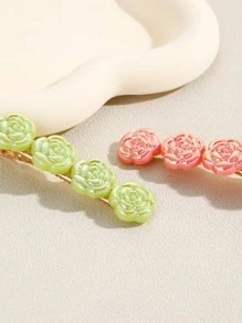 2 chiếc kẹp tóc nữ trang trí hoa phong cách ngọt ngào cho cuộc sống hàng ngày - Hồng - Xem 3