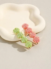 2 chiếc kẹp tóc nữ trang trí hoa phong cách ngọt ngào cho cuộc sống hàng ngày - Hồng - Xem 2