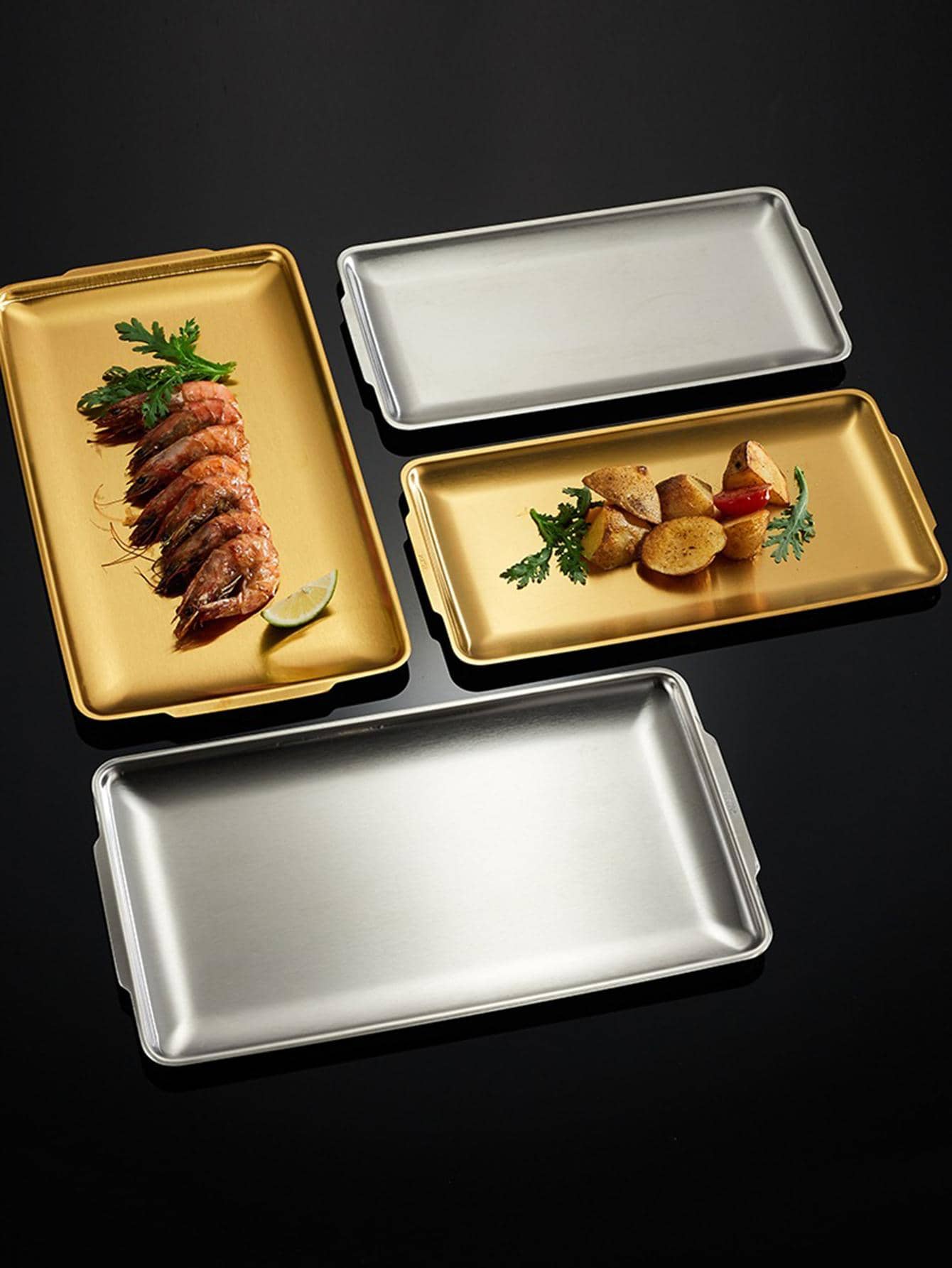 1 件，托盘，不锈钢韩式烧烤托盘，餐盘，烧烤盘托盘，食物托盘，派对托盘，甜点托盘，蛋糕托盘，水果托盘，小吃托盘，厨房用品，厨房，圣诞礼物 - 金色 - 查看 8