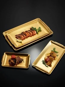 1 件，托盘，不锈钢韩式烧烤托盘，餐盘，烧烤盘托盘，食物托盘，派对托盘，甜点托盘，蛋糕托盘，水果托盘，小吃托盘，厨房用品，厨房，圣诞礼物 - 金色 - 查看 5