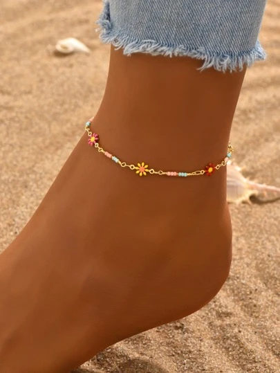 1pc Fashion Copper Daisy Decor Anklet For Women For Daily Decoration