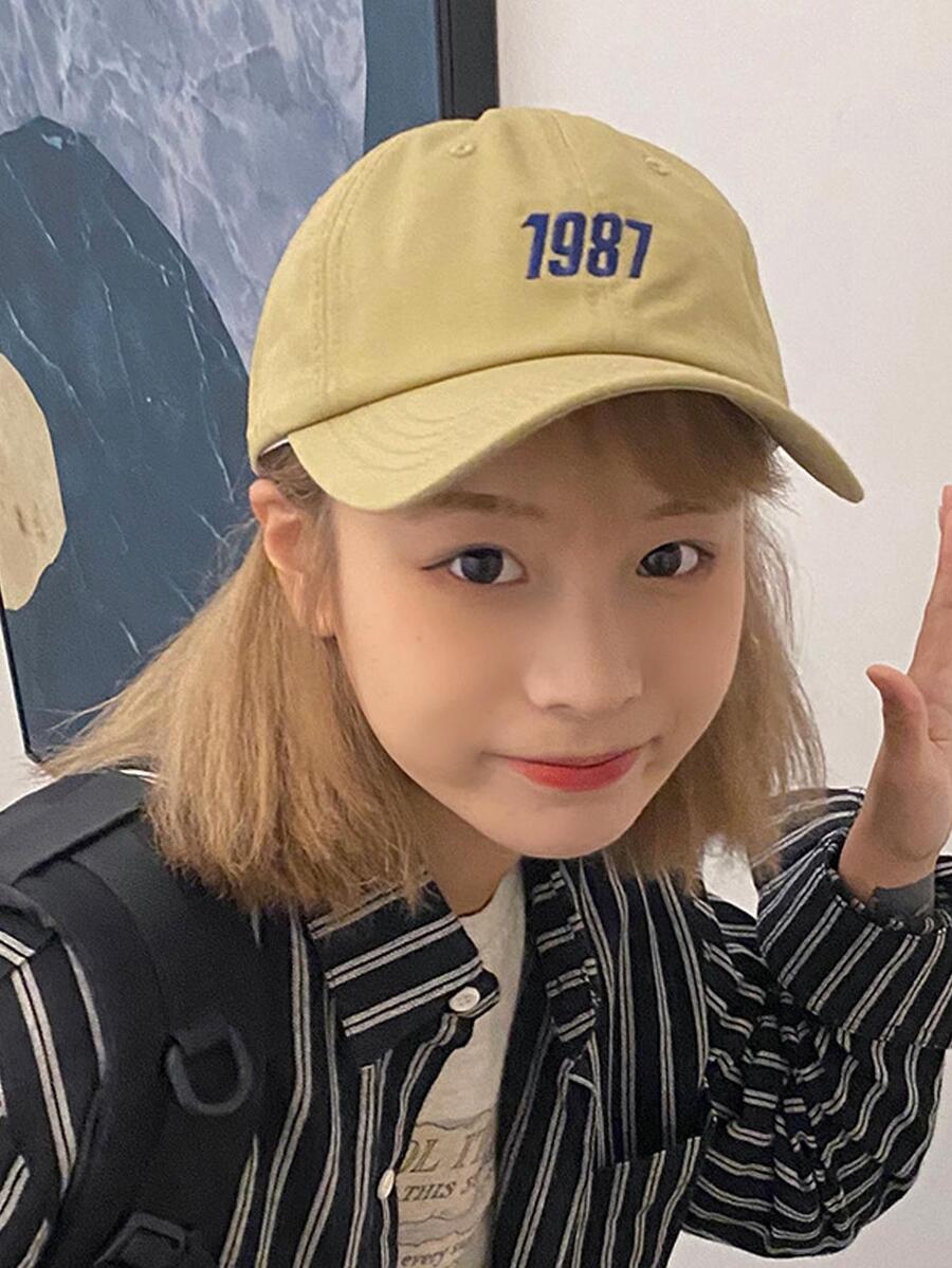 中性數字刺繡防曬休閒棒球帽適合夏天 - 卡其色 - 查看 1