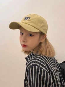 中性數字刺繡防曬休閒棒球帽適合夏天 - 卡其色 - 查看 2