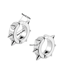 1對時尚不銹鋼幾何裝飾耳夾適合女士日常裝飾銀顏色耳環 - 銀色 - 查看 4