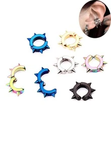 1對時尚不銹鋼幾何裝飾耳夾適合女士日常裝飾銀顏色耳環 - 銀色 - 查看 2