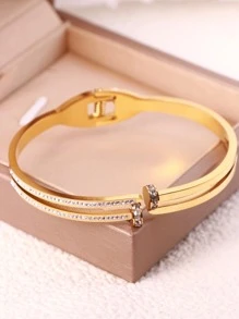 1 PC Thời Trang Inox Rhinestone Trang Trí Bangle Cho Phụ Nữ Để Trang Trí Hàng Ngày - Vàng - Xem 2