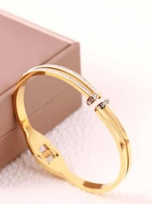 1 PC Thời Trang Inox Rhinestone Trang Trí Bangle Cho Phụ Nữ Để Trang Trí Hàng Ngày - Vàng - Xem 3