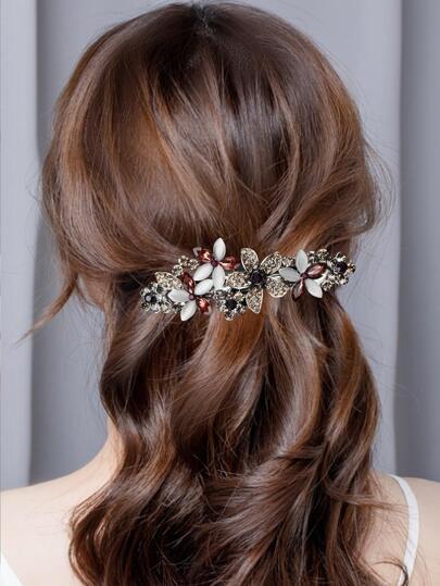 1pc Women's Multi-Color Flower Shape Alloy Rhinestone Hair Clip Ponytail Holder Vintage Style Spring Clip, Suitable For Daily Use Elegant, Hair Accessories, Hair Barrettes Hair Clips Claw Clips, School Stuff, Vacation Outfits Woman, Looks Of Party, Head Accessories, Hairpin